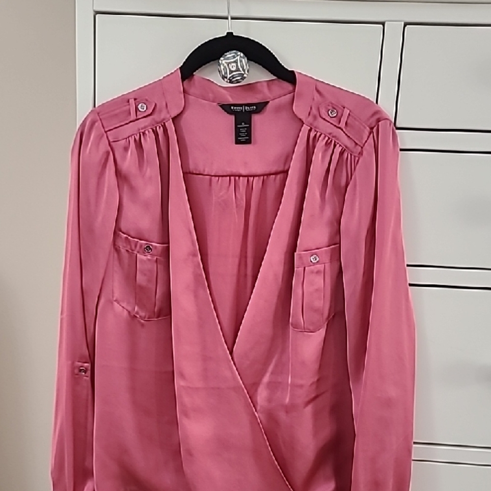 White House Black Market Silk Rose Wrap Blouse
